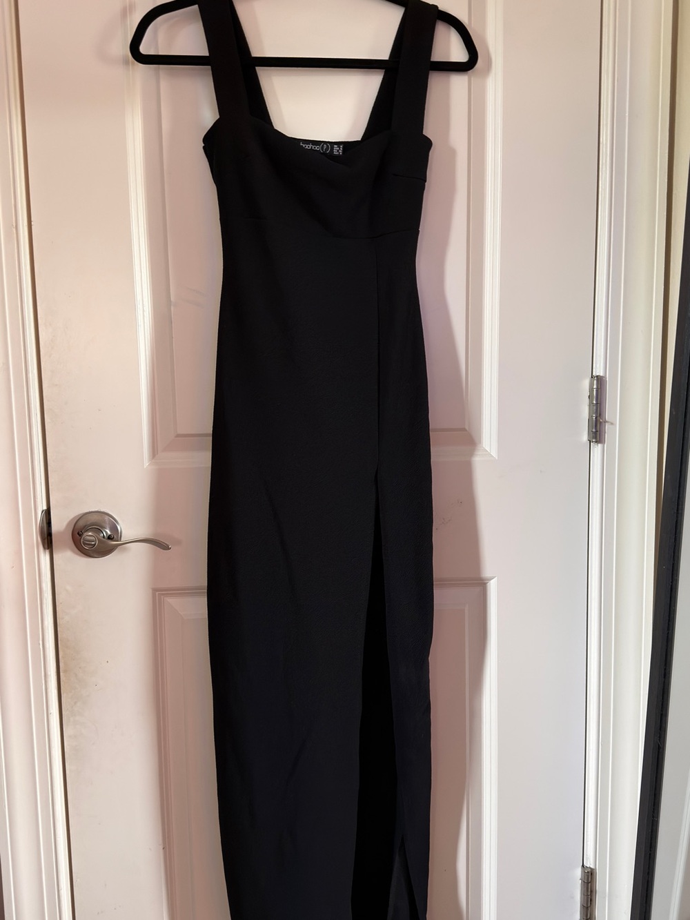 Boohoo Black Square-Neck Maxi Dress with Front Slit